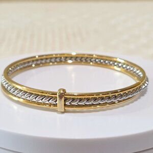 Beautiful Two Polished Gold One Silver Twist 3 Part Bangle Hoop Bracelet